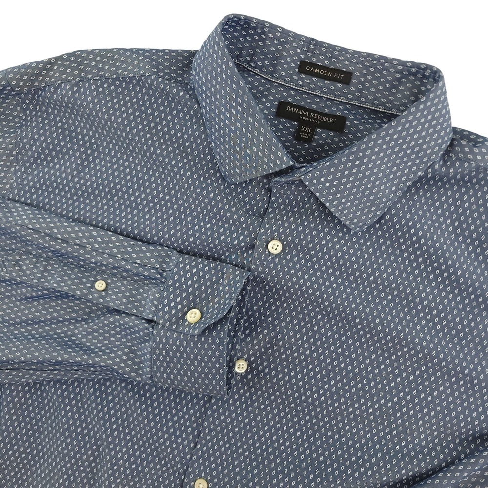Banana Republic Dress Shirt Mens 18 34/35 Blue Geometric Slim Fit Non Iron